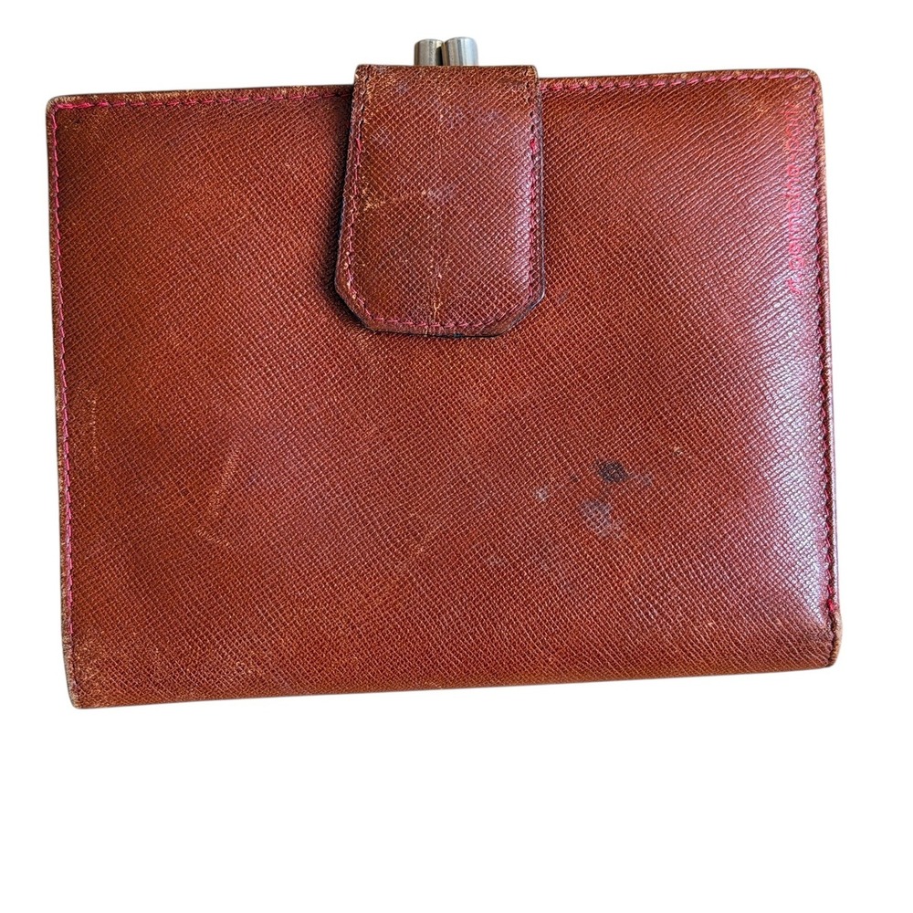 Vintage Fioochi Italy Brown Leather Tri Fold Wallet Snap Closure Coin Pocket